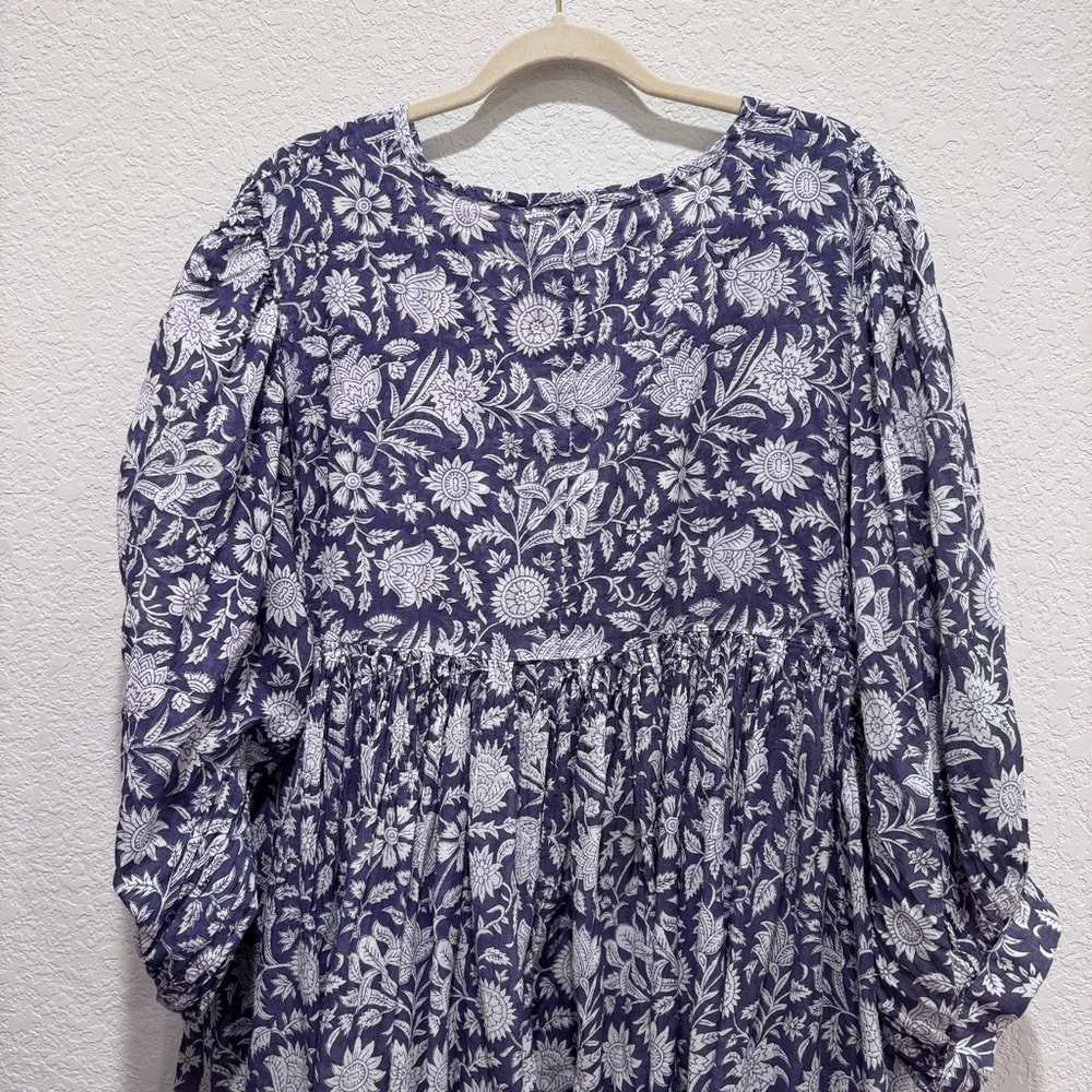 Daughters of India Kyra Mini Dress Cotton Blue Iris Boho Floral Flowy Blue 3XL - Picture 11 of 13